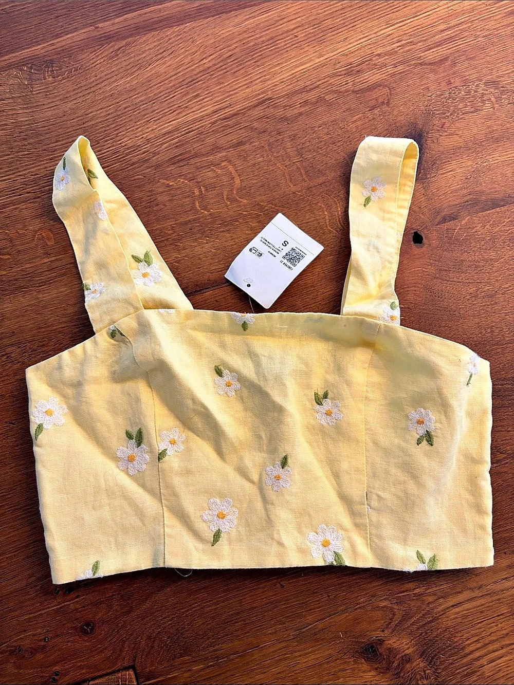 Forever 21 Woven Floral Embroidered Crop Top Yellow Small